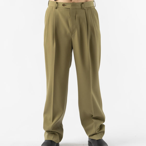 Auralee Light Wool Max Gabardine Two-Tuck Slacks in Khaki Curated at Jake  and Jones