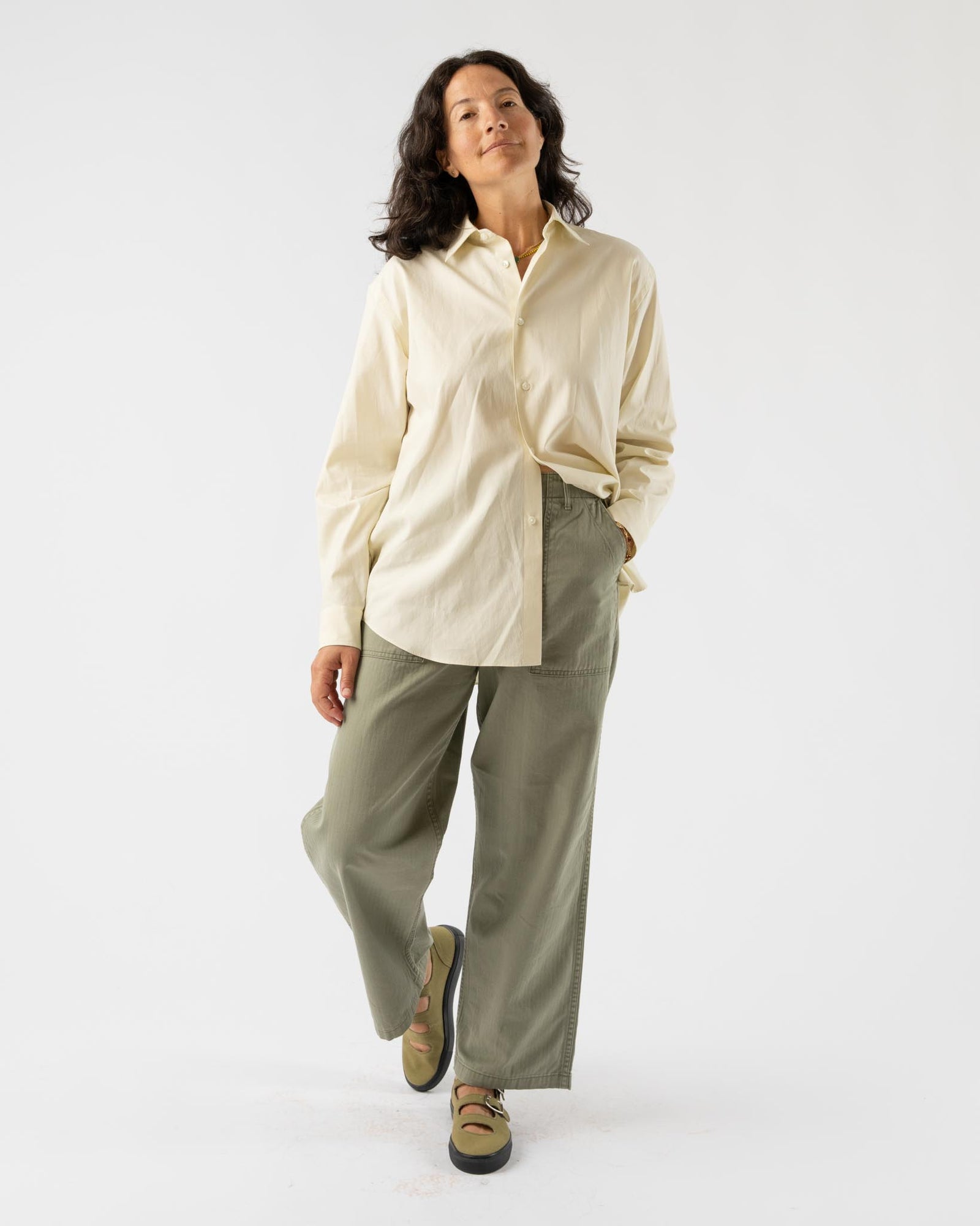 Auralee Washed Finx Twill Shirt in Light Yellow Curated at Jake and Jones