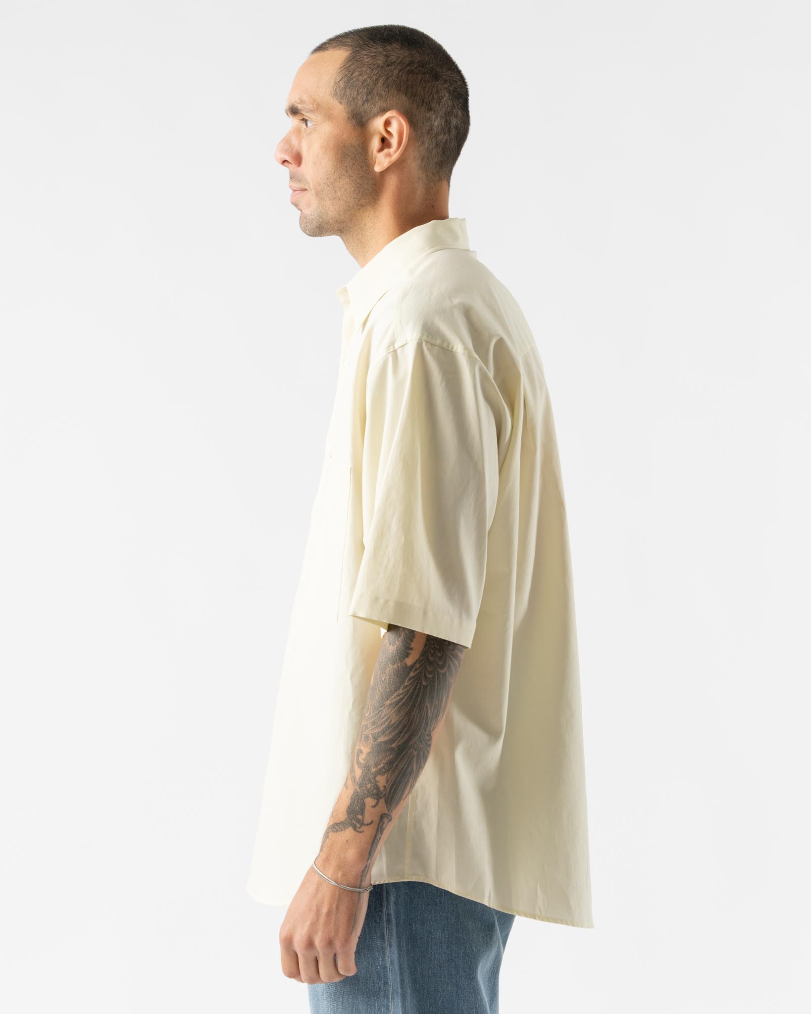 Auralee Washed Finx Twill Big Half Sleeved Shirt in Light