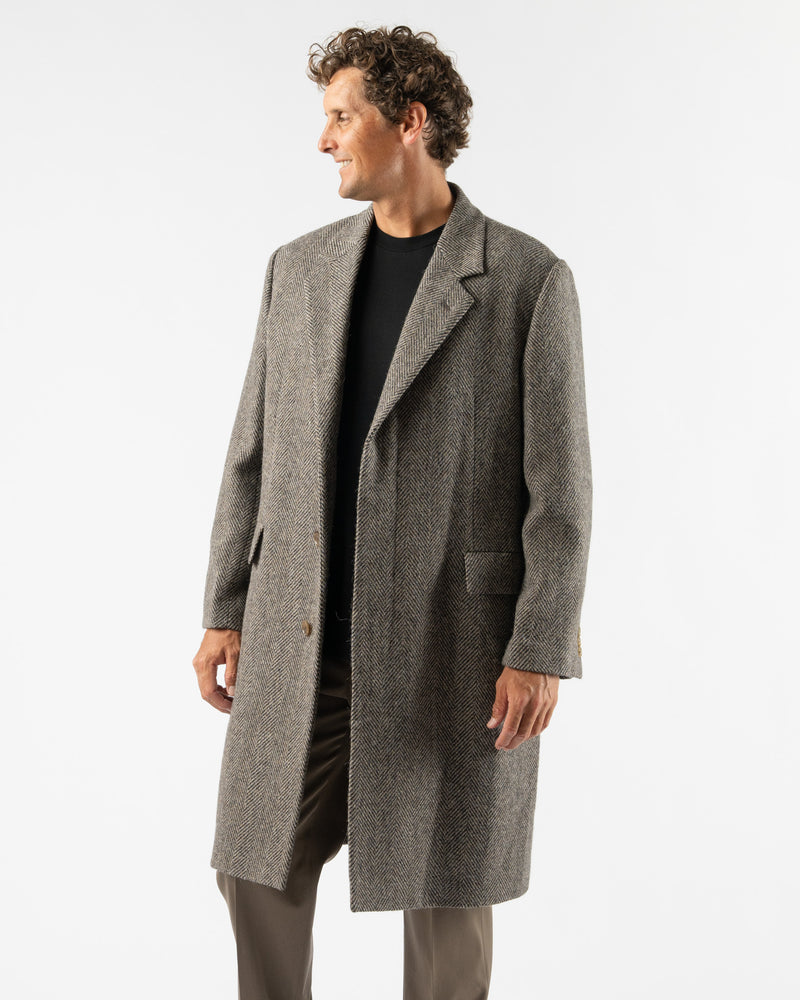 Auralee Lama Shetland Wool Tweed Chesterfield Coat in Khaki Tweed