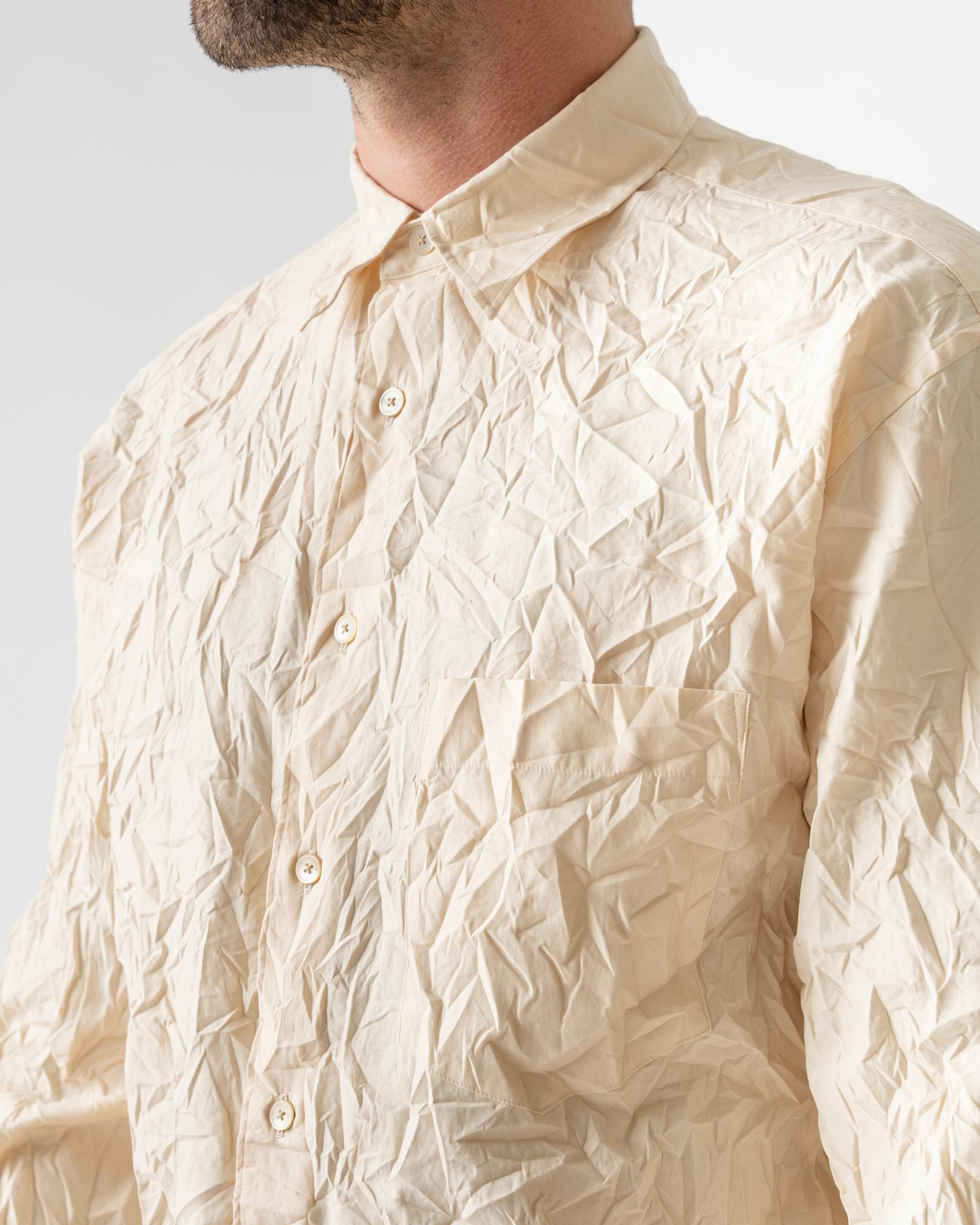 Auralee Wrinkled Washed Finx Twill Shirt in Pink Beige Curated at Jake and  Jones