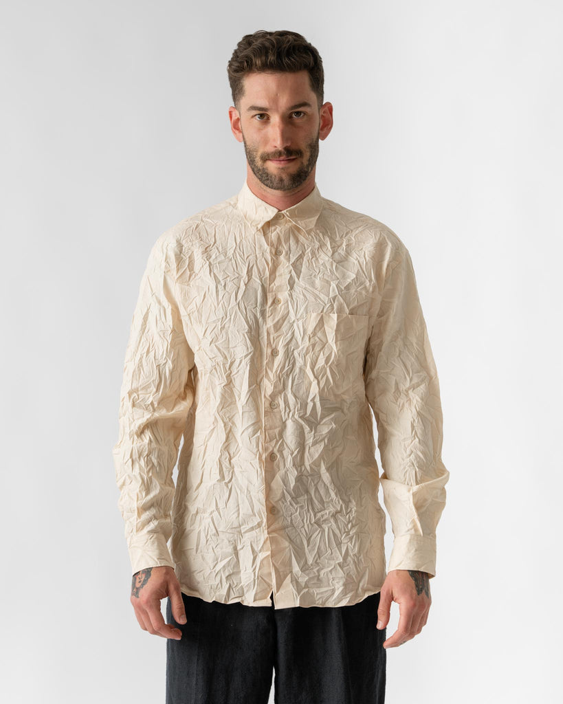Auralee Wrinkled Washed Finx Twill Shirt in Pink Beige Curated at Jake and Jones 4