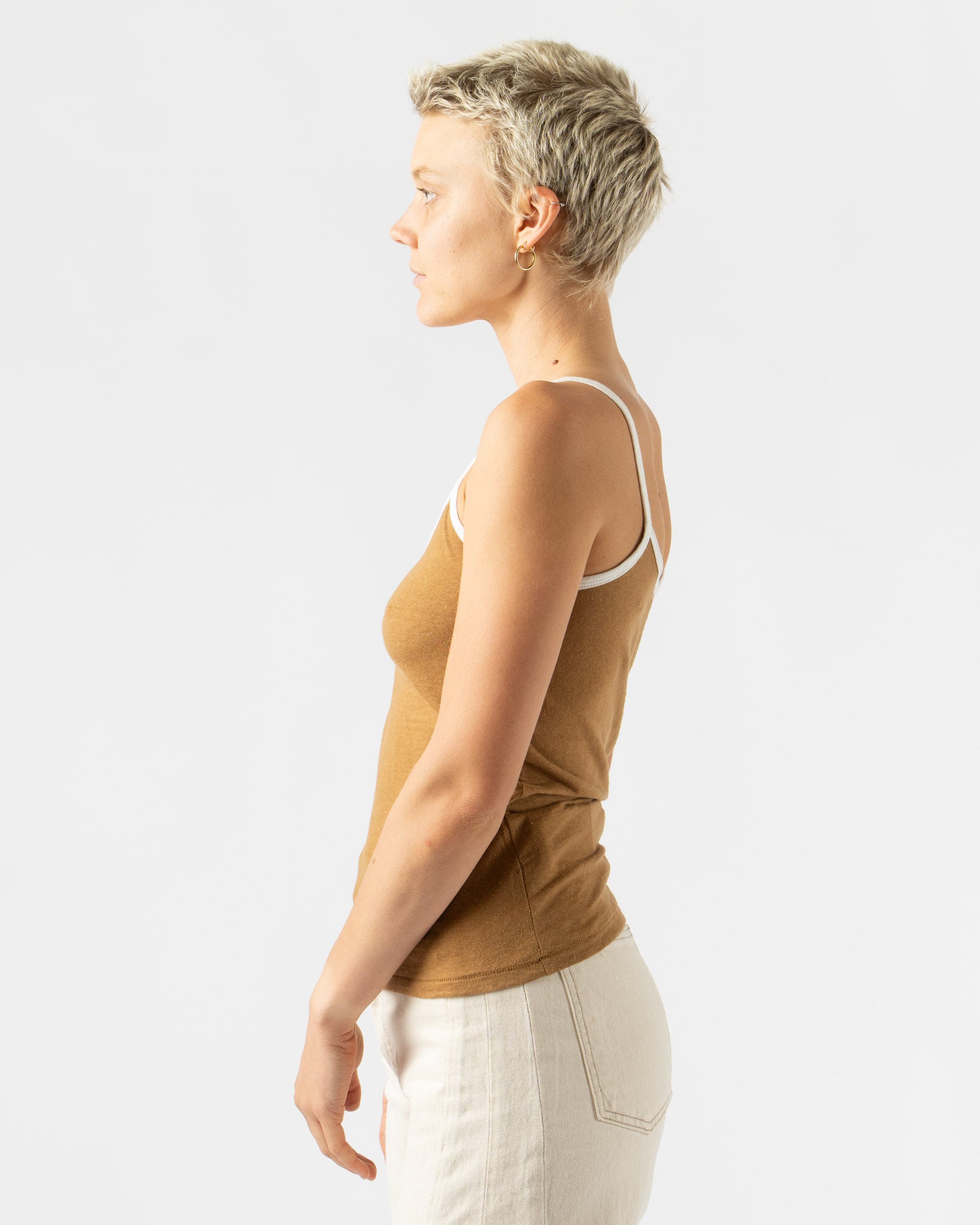B Sides Zora Ringer Tank in Camel/White