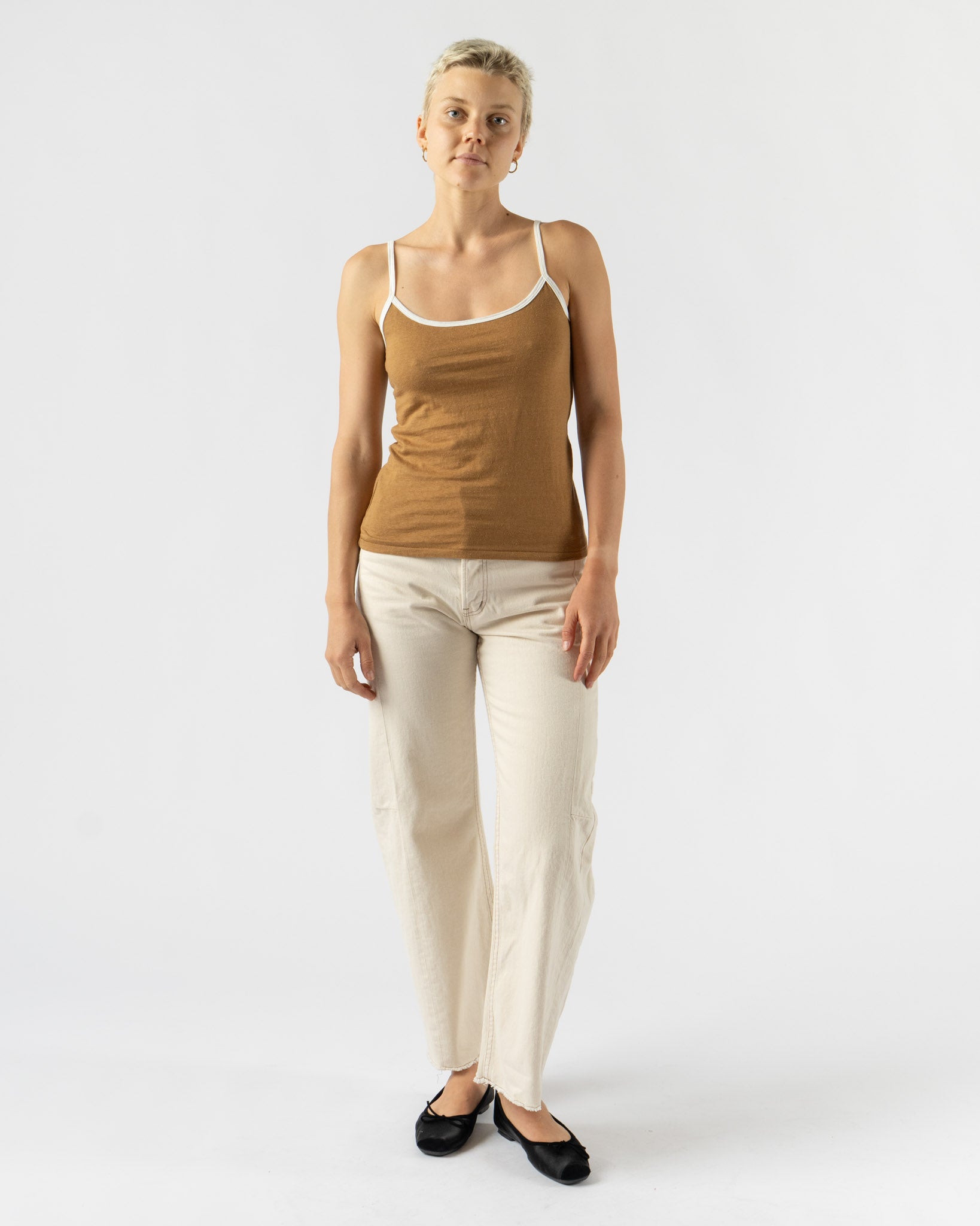 B Sides Zora Ringer Tank in Camel/White