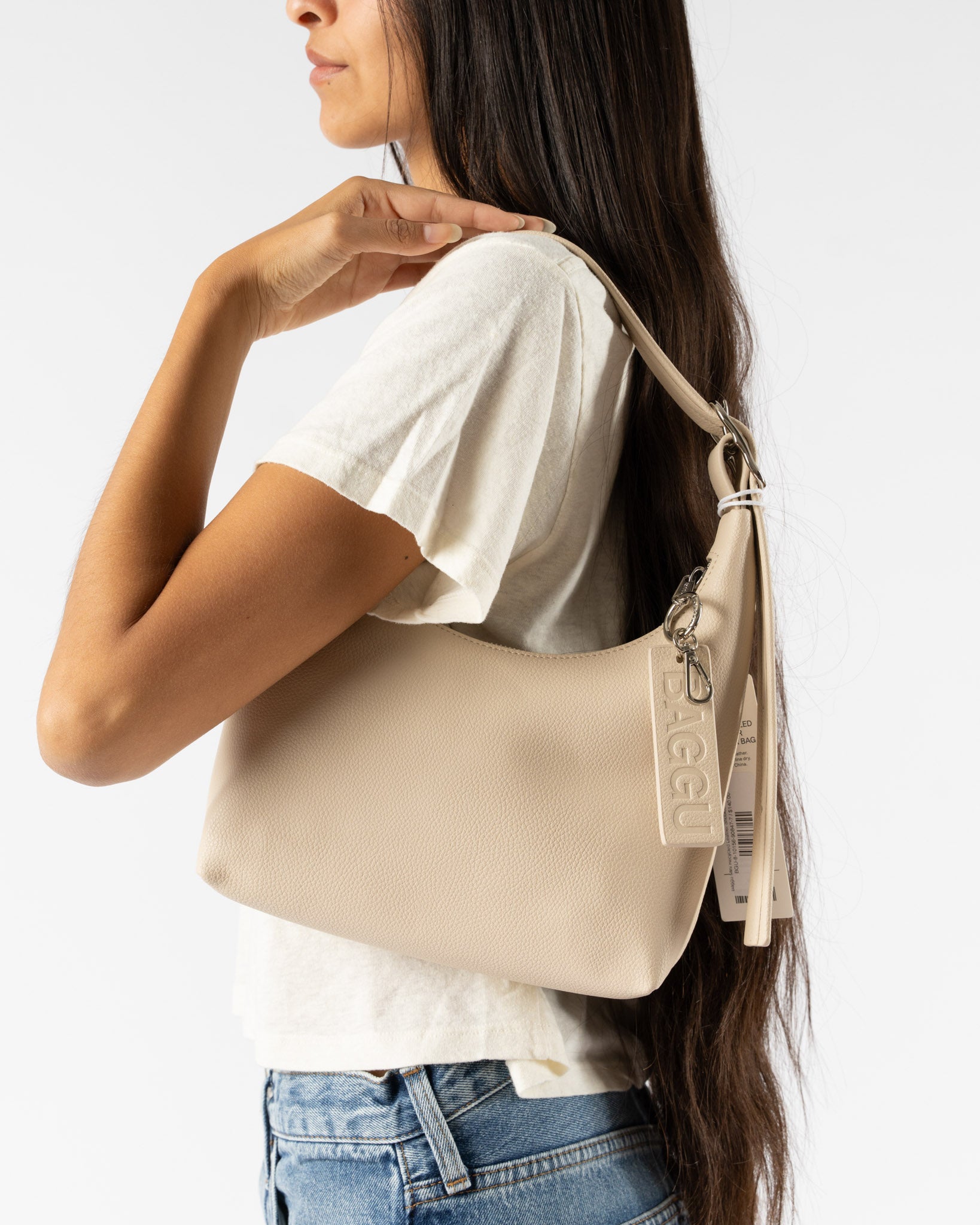 Baggu Mini Recycled Leather Shoulder Bag in Stone