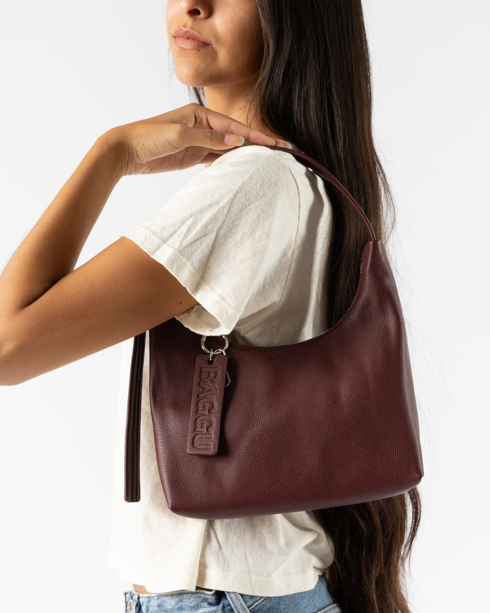 Baggu Mini Recycled Leather Shoulder Bag in Mahogany