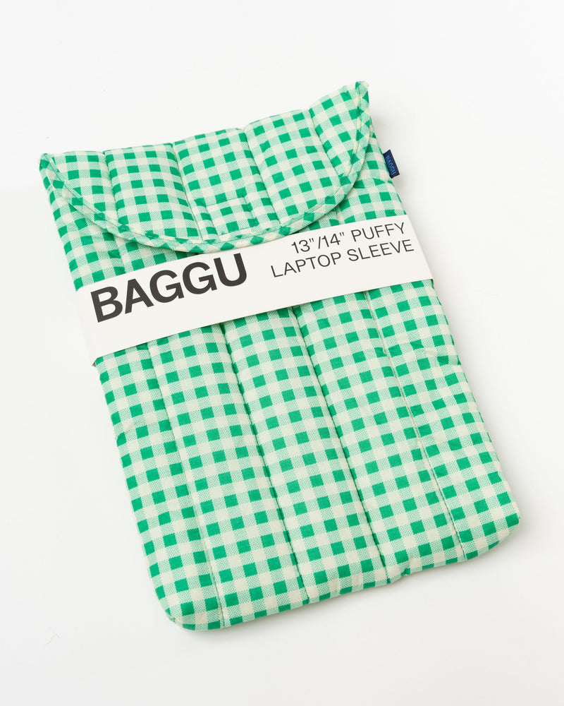 Baggu Puffy Laptop Sleeve 13"/14" in Green Gingham