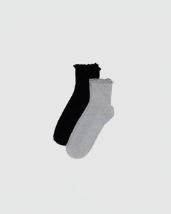 Baggu Lettuce Edge Sock Set of 2 in Heather Grey & Black