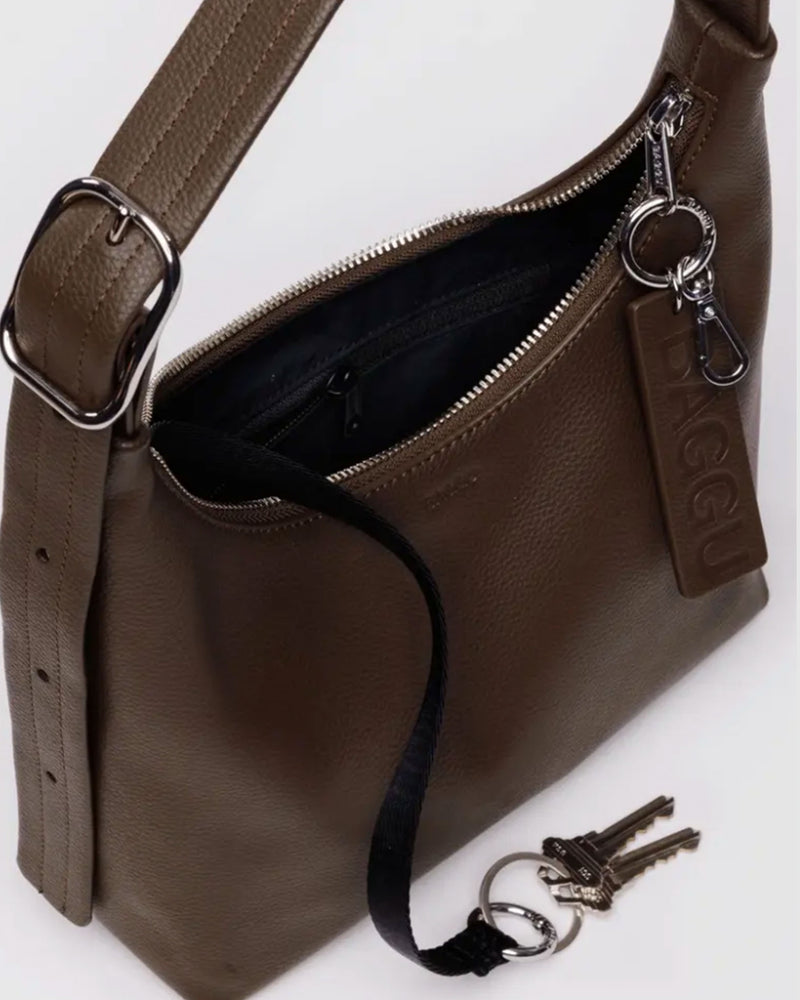 Baggu Mini Recycled Leather Shoulder Bag in Brown