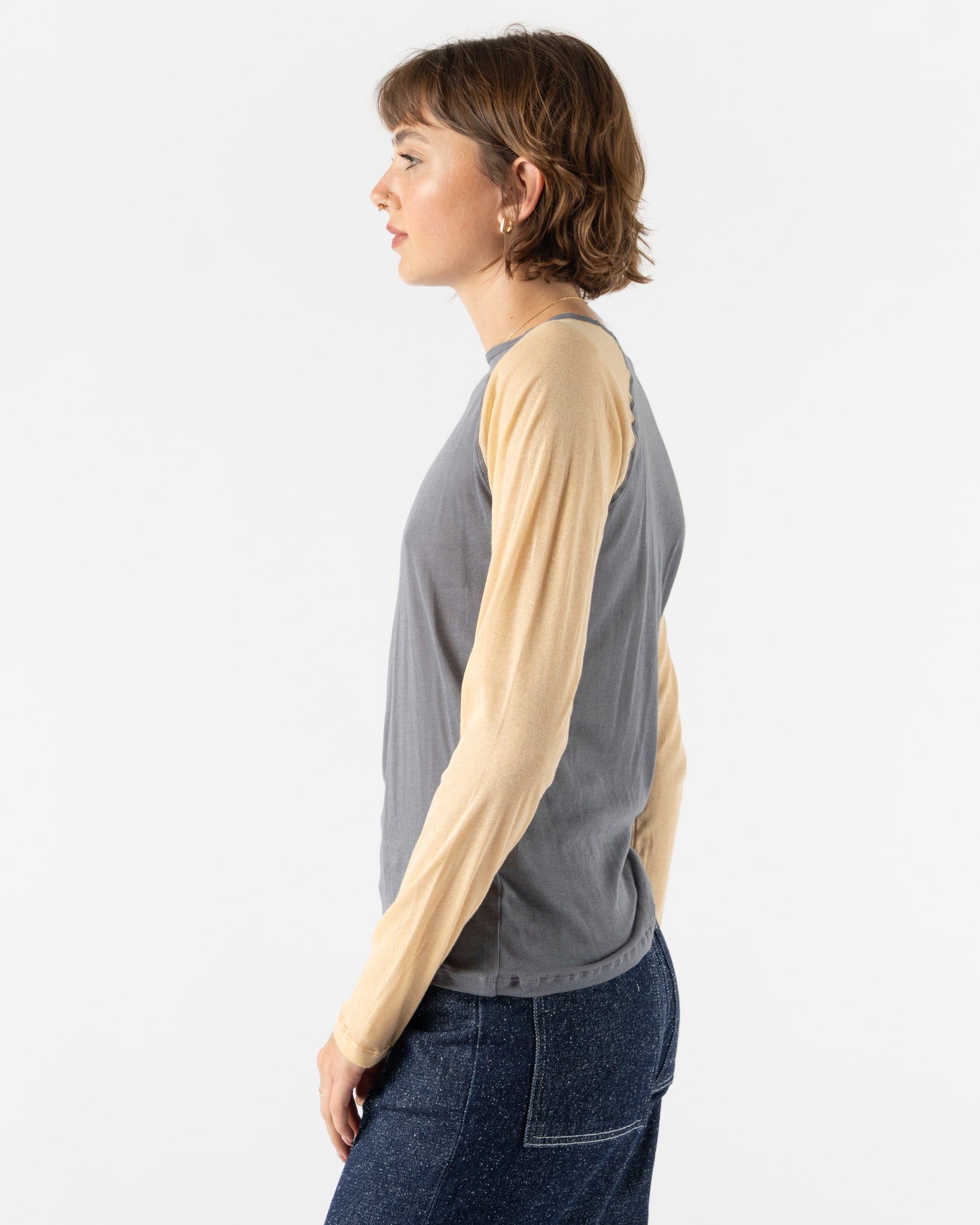 Baserange Gene Long Sleeve Tee in Amber Blue-Beige Curated at Jake