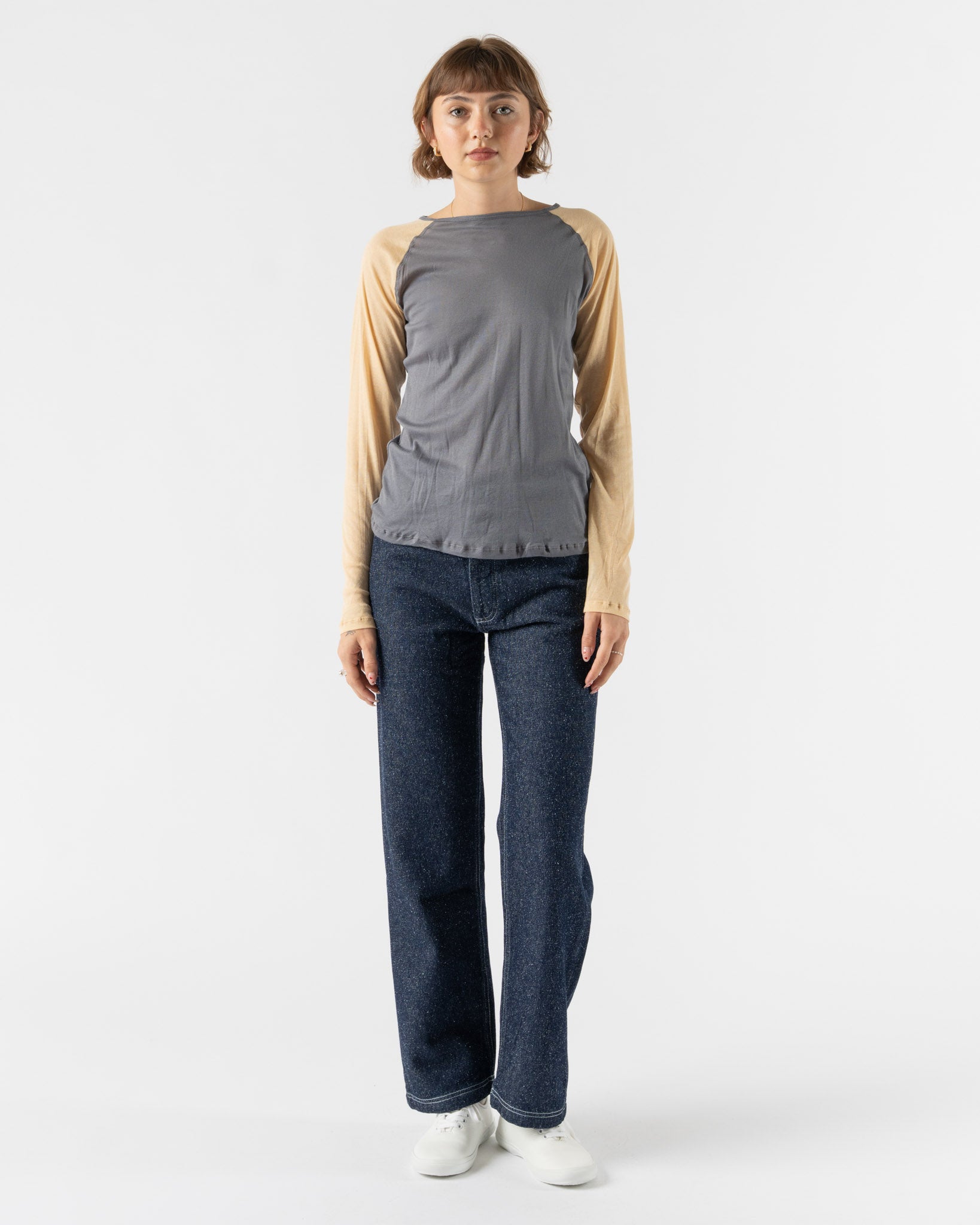 Baserange Gene Long Sleeve Tee in Amber Blue-Beige Curated at Jake