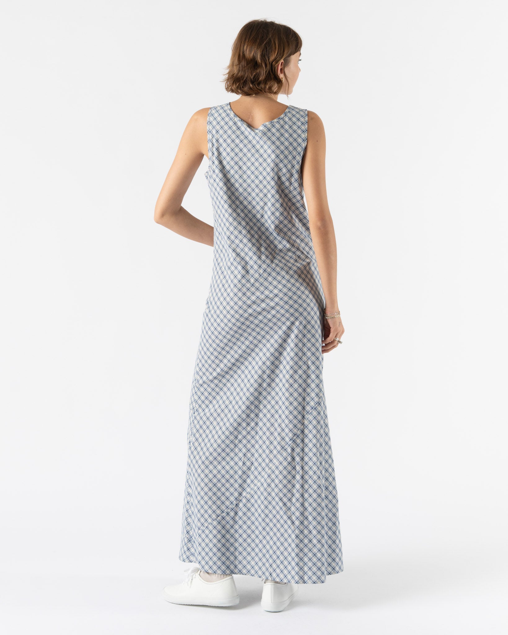 Baserange Larva Dress in Blue Check Curated at Jake and Jones