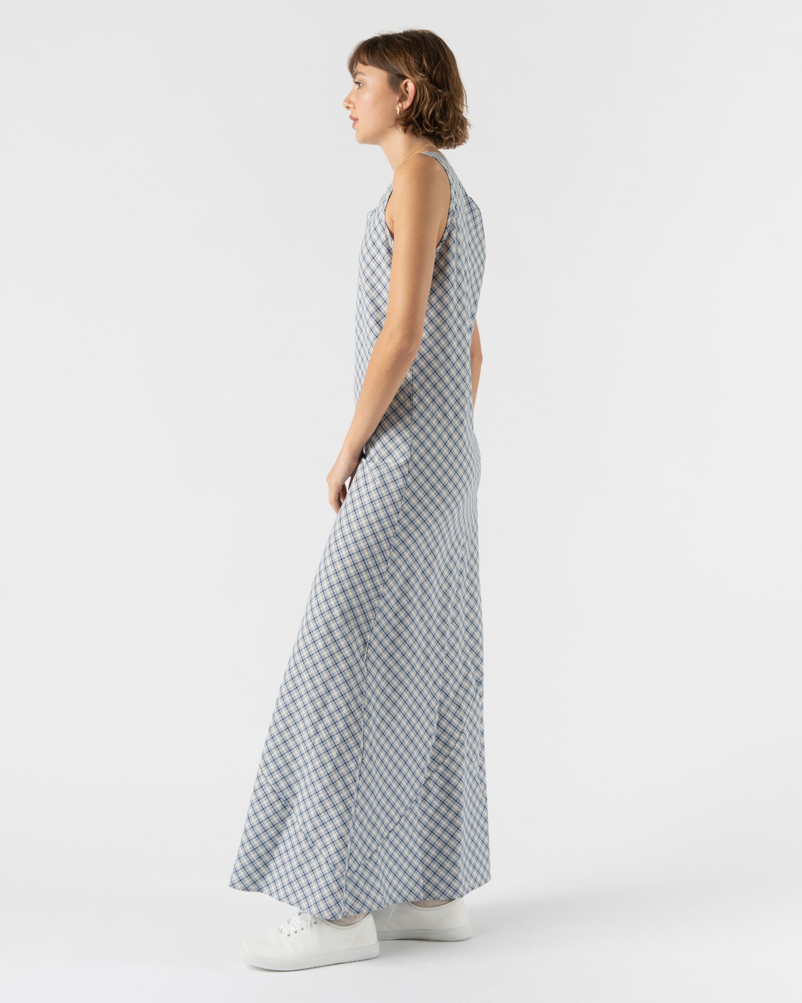 Baserange Larva Dress in Blue Check