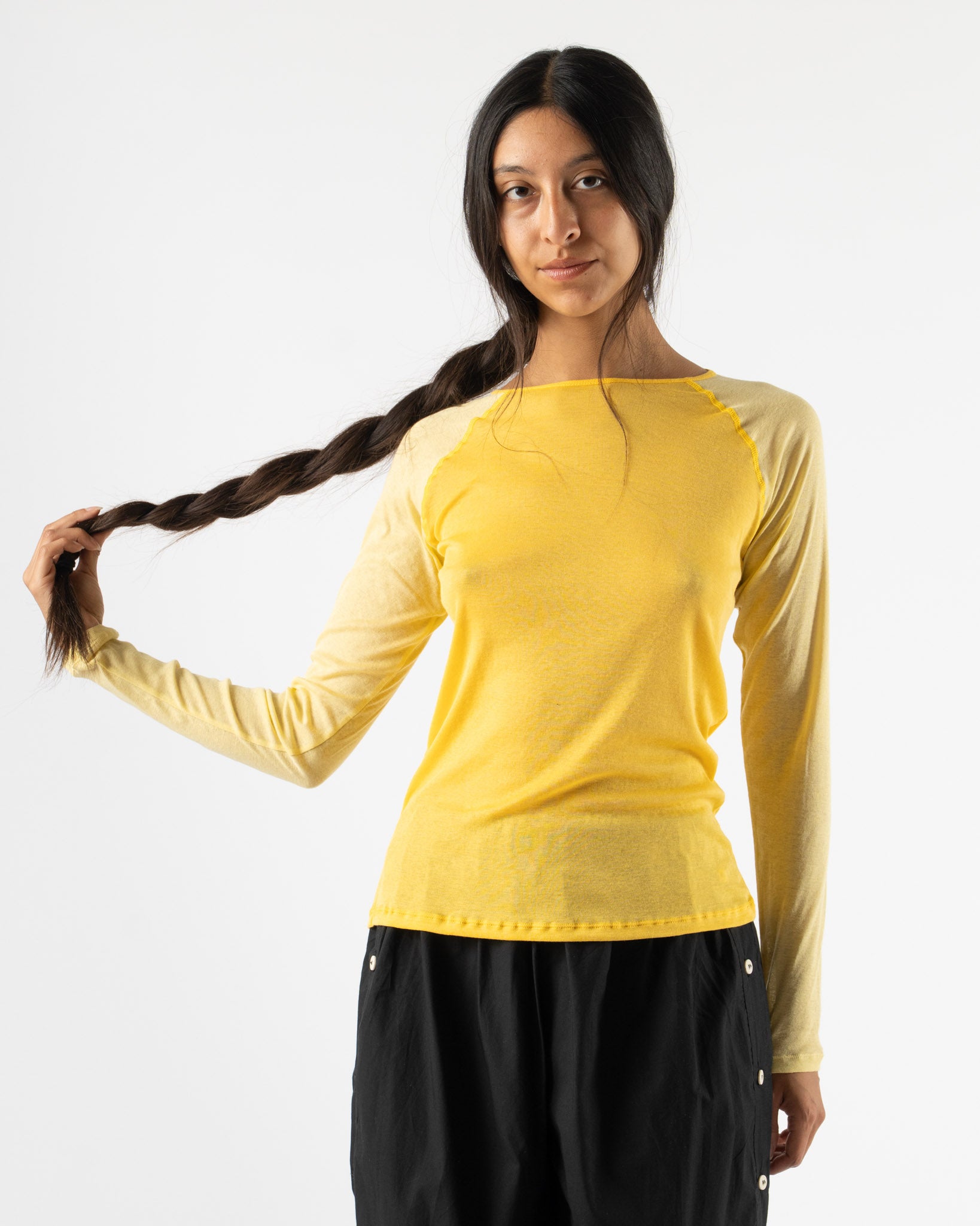 Baserange Gene Long Sleeve Tee in Yellow Curated at Jake and Jones