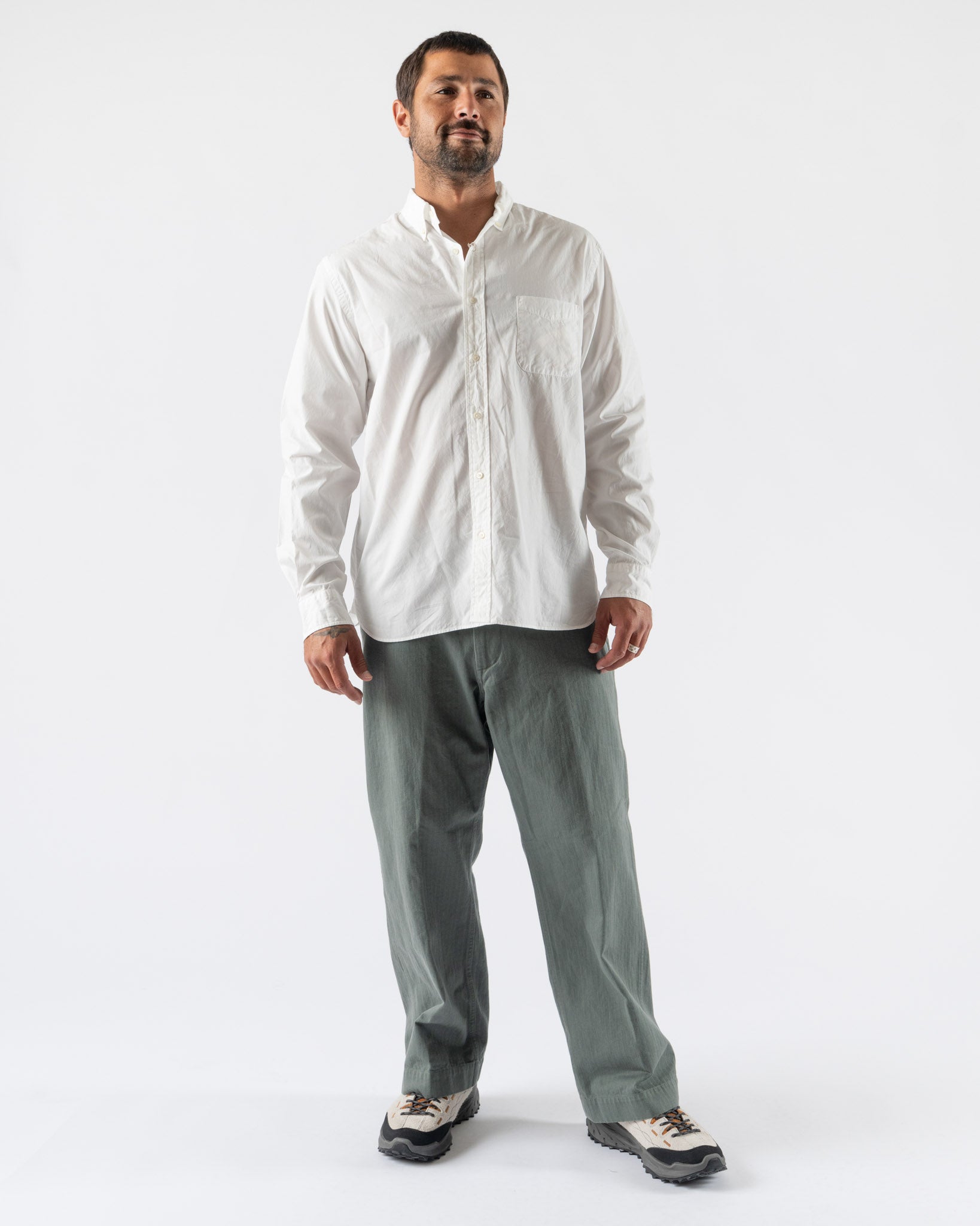 Beams Plus MIL Trousers in Herringbone Sage Curated at Jake and Jones