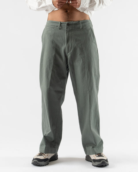 Beams Plus MIL Trousers in Herringbone Sage Curated at Jake and Jones
