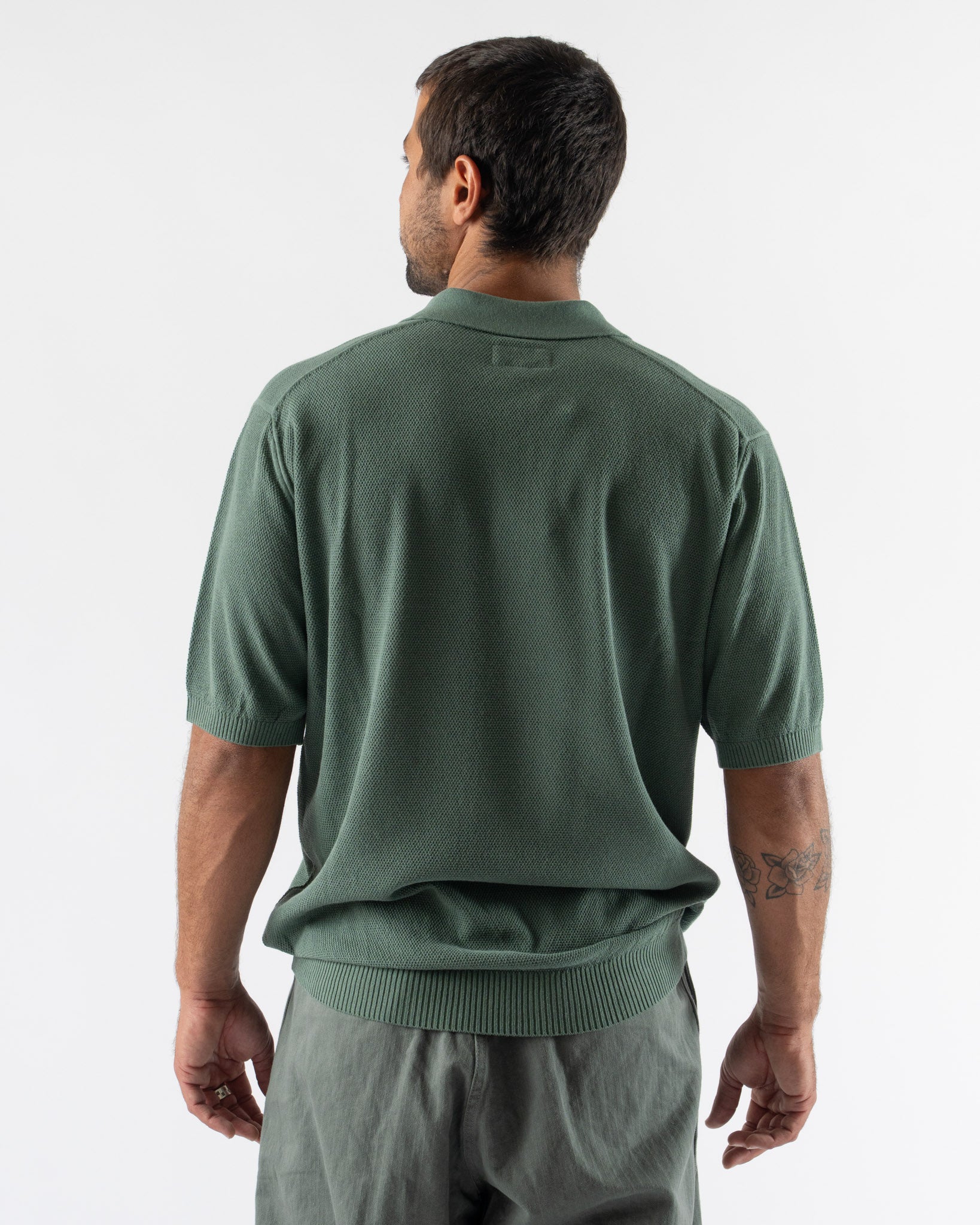 Beams Plus Pique Polo 14G in Olive Curated at Jake and Jones