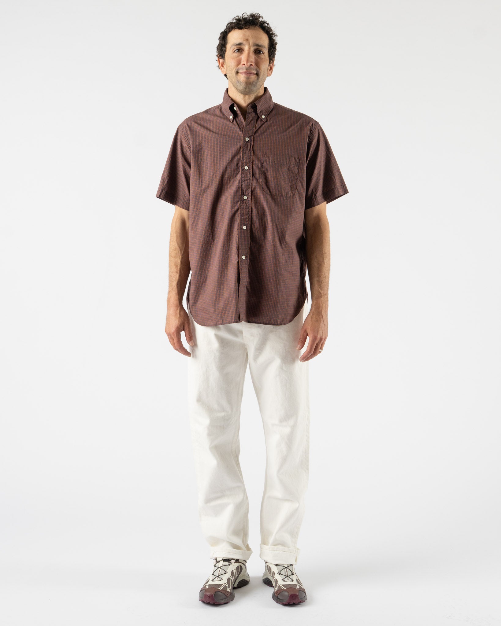 Beams Plus B.D. Classic Fit Mini Plaid Shirt in Red