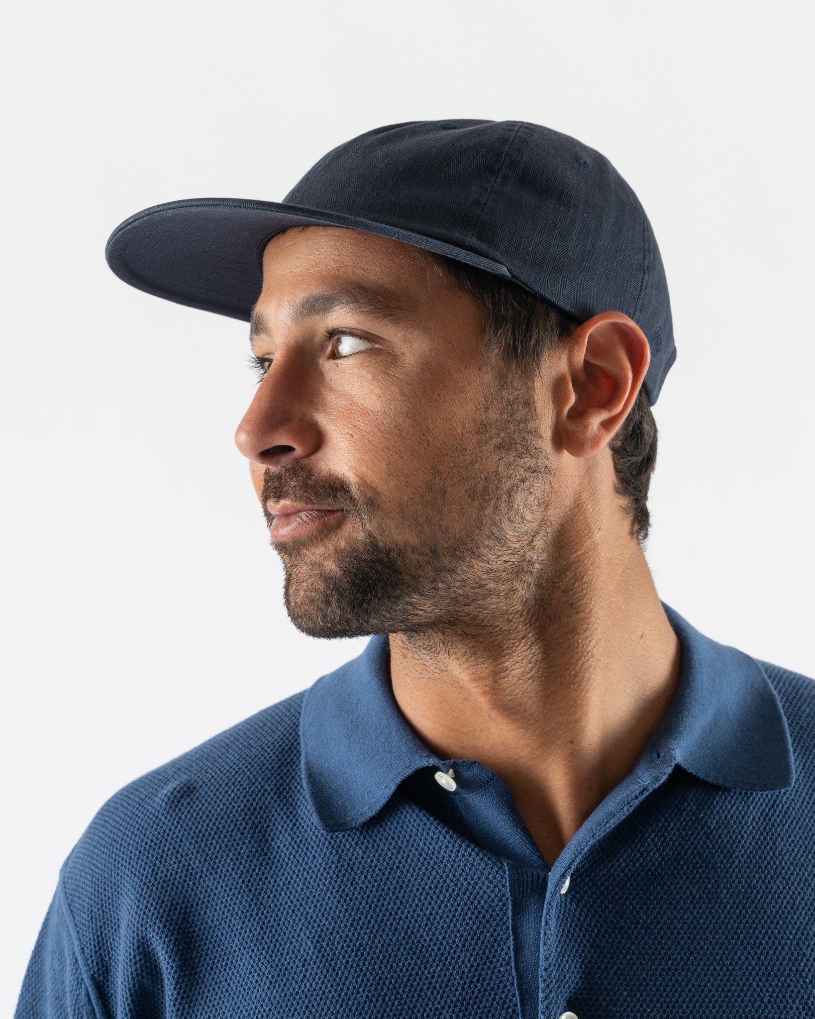 Beams Plus 6 Panel Herringbone Hat in Navy