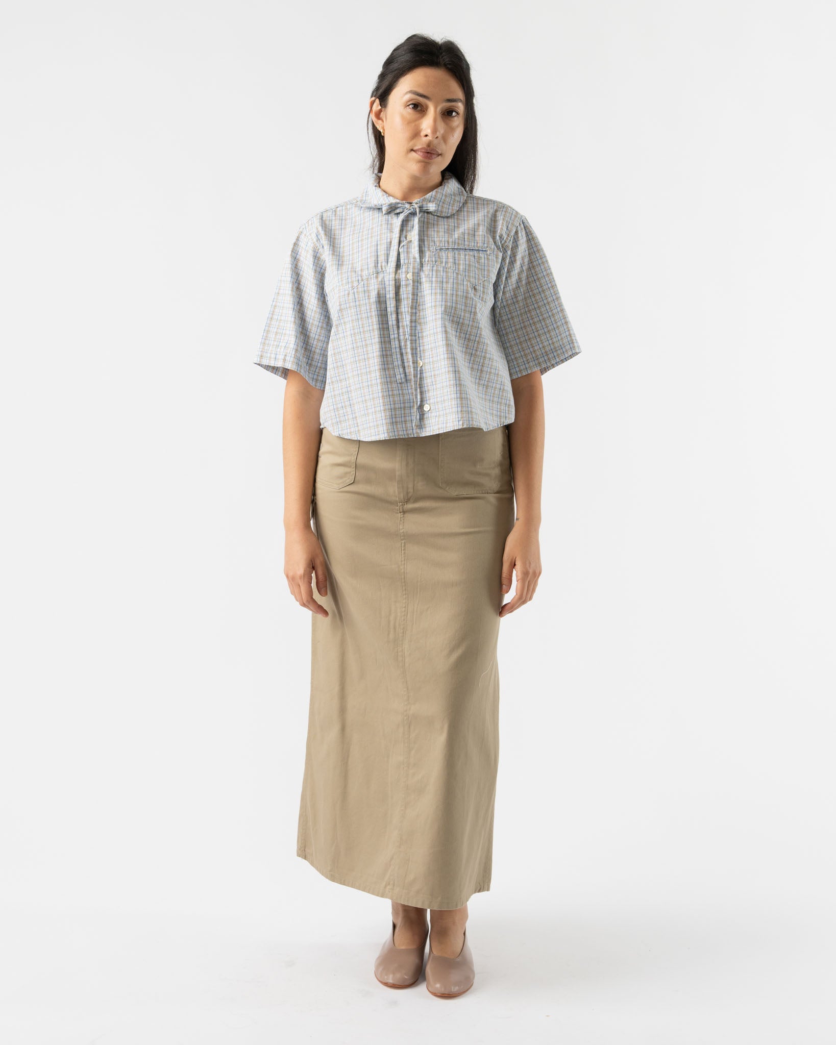 BLANK Crest Half Shirt in Light Blue/Brown/Green Small Plaid
