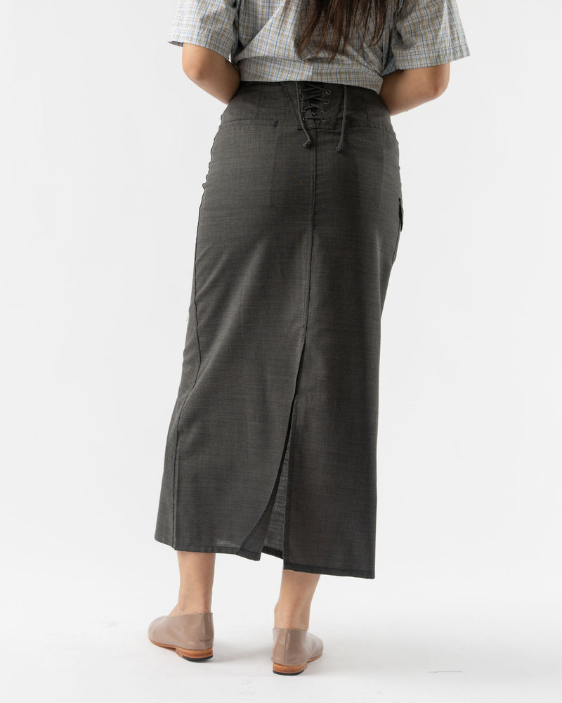 BLANK Lace Up Skirt in Grey Tropical Wool