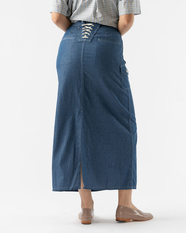 BLANK Lace Up Skirt in Blue Cotton Denim Shirting