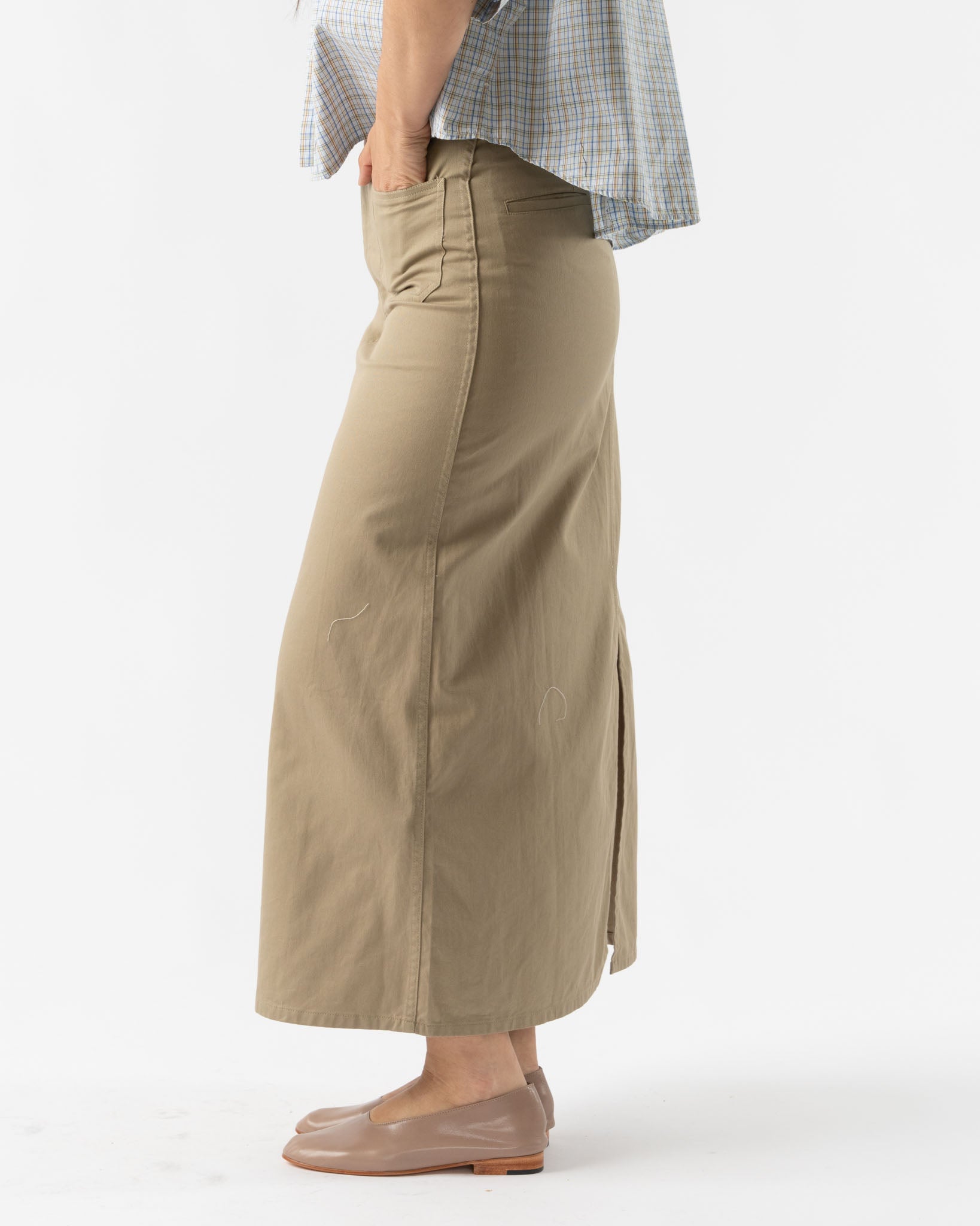 BLANK Lace Up Skirt in Khaki 6.5oz Flat Twill