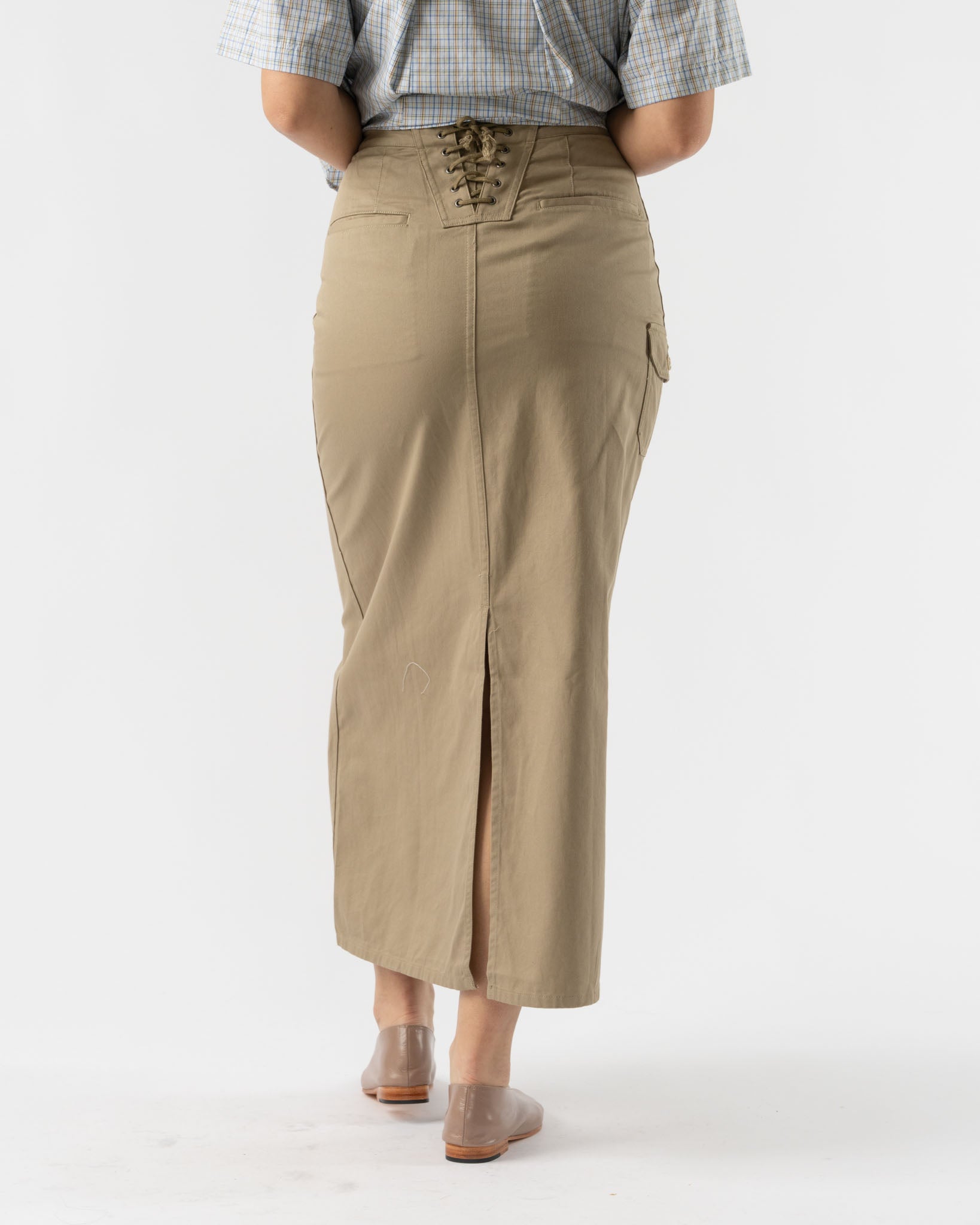 BLANK Lace Up Skirt in Khaki 6.5oz Flat Twill