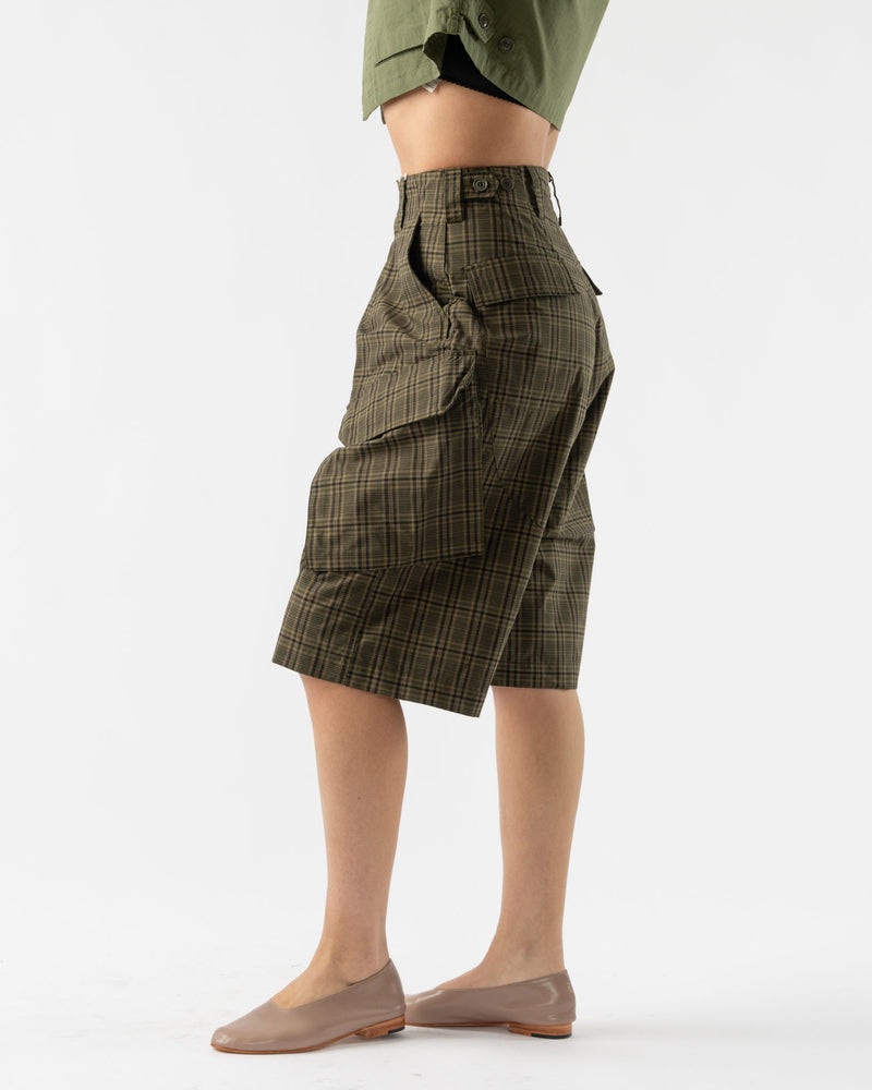 BLANK Royal Gaucho Pants in Olive Poly Cotton Small Plaid
