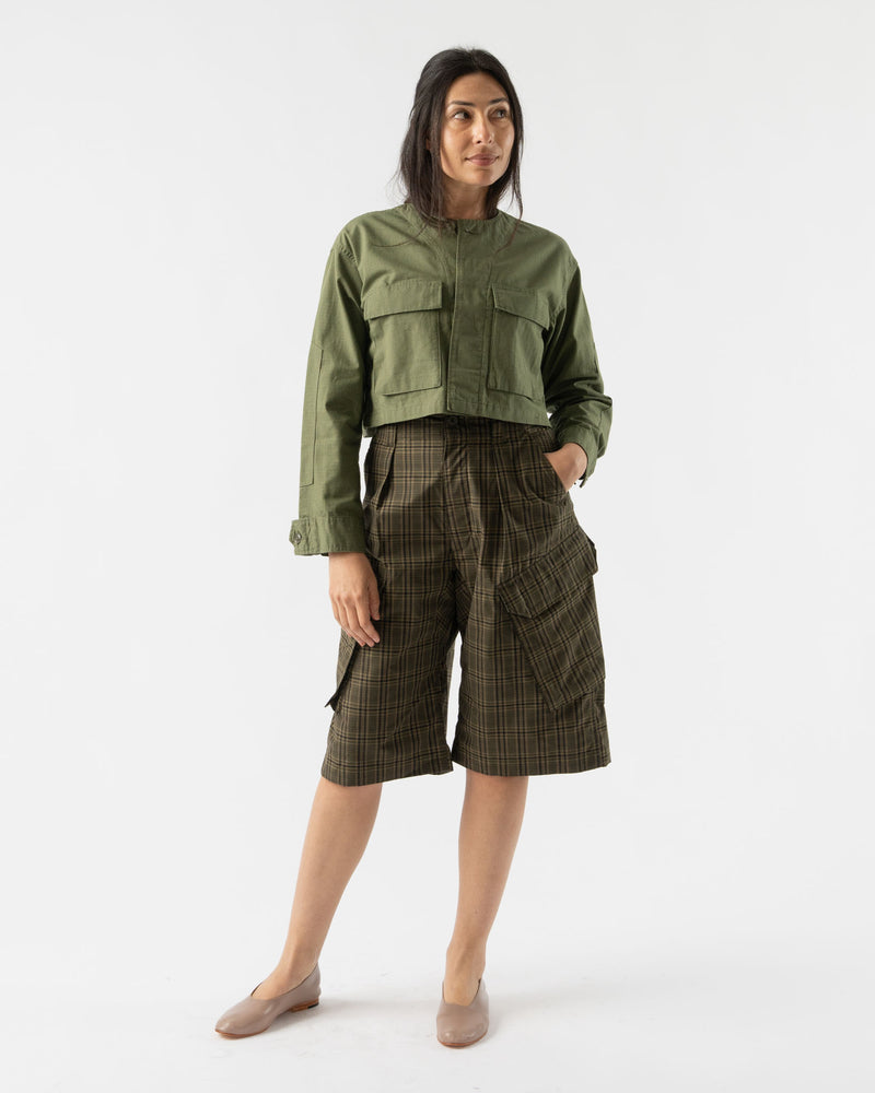 BLANK Royal Gaucho Pants in Olive Poly Cotton Small Plaid