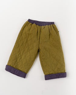 Oeuf Quilted Reversible Pants in Moss/Raisin
