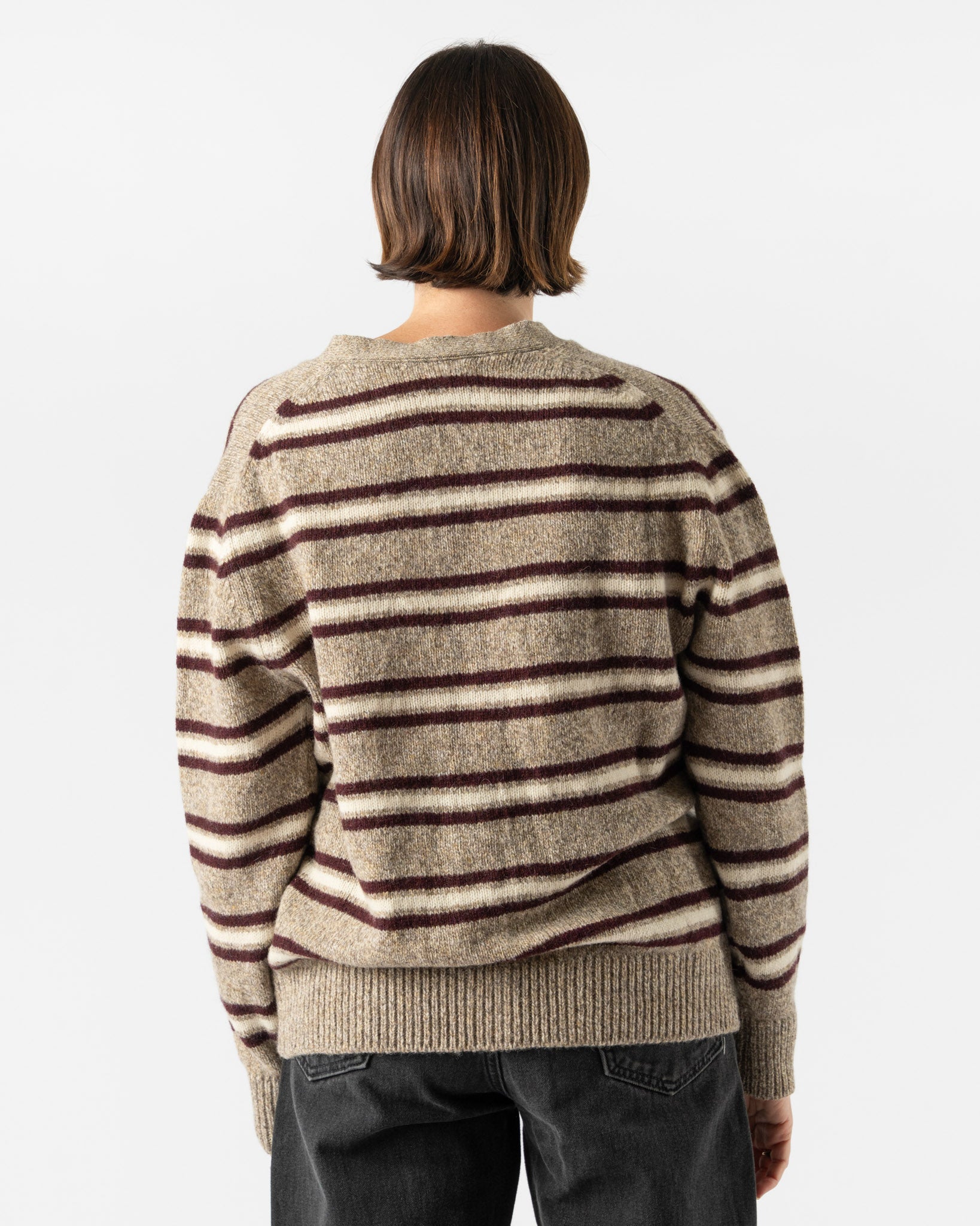 &Daughter Shetland Stripe Cardigan in Dark Natural, Burgundy & Ecru