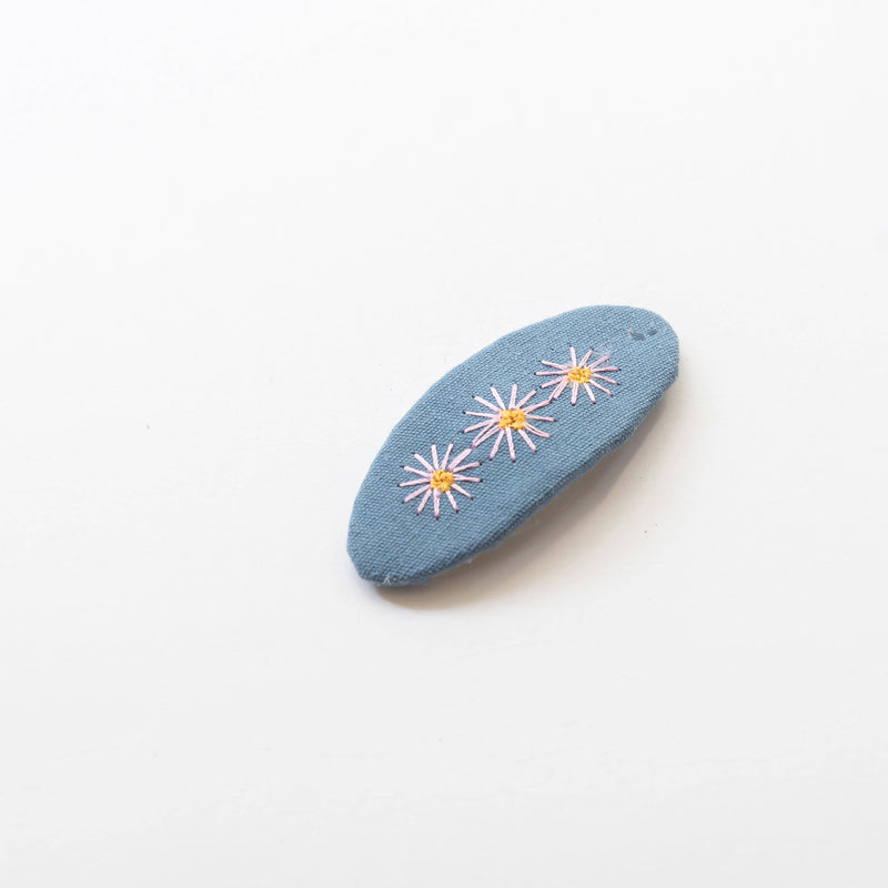 Tangle Shiny Stars - Oval Embroidered Floral Snap Hair Clips | Blue