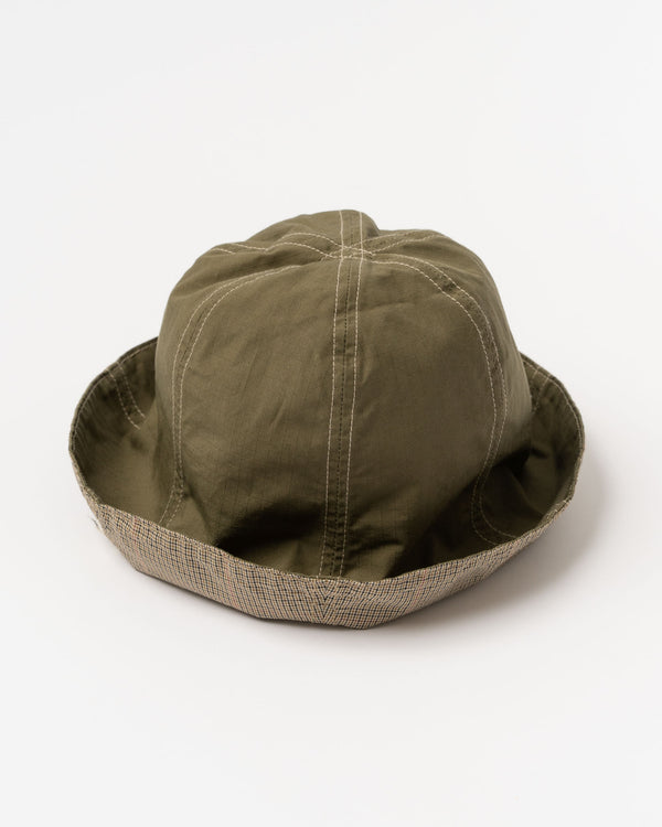 Câbleami Tulip Hat Reversible in Olive/Beige Check