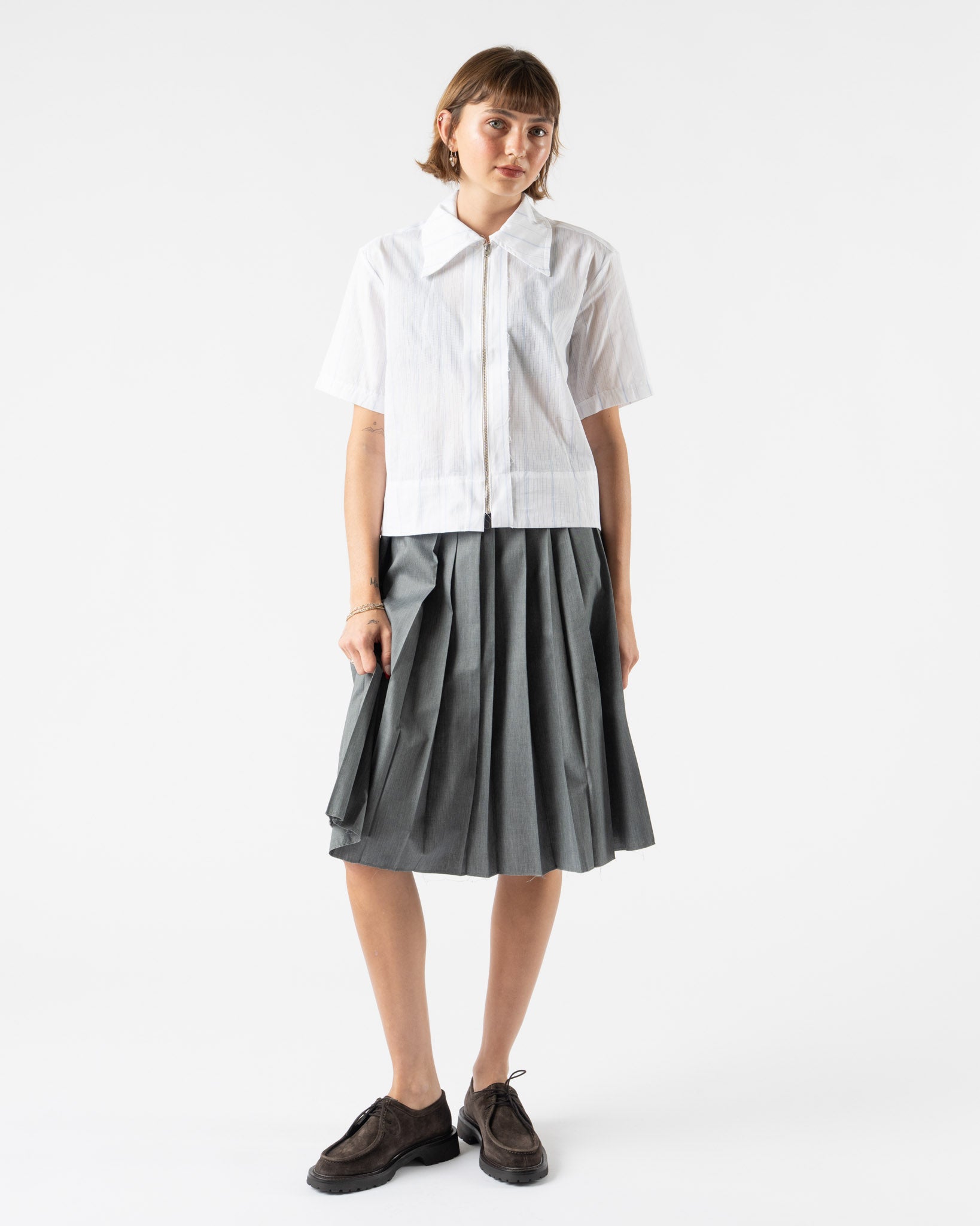 Camiel Fortgens Pleats Skirt in Grey Melange Curated at Jake and Jones