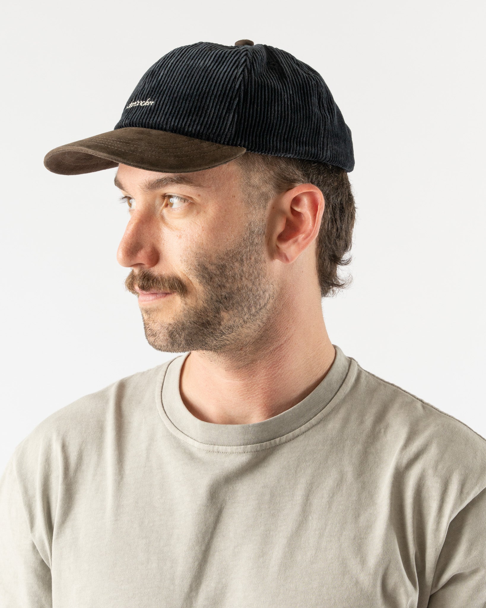 Knickerbocker Script Corduroy Cap in Black