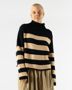 Carter Young Striped Roll Neck Sweater in Navy/Maize