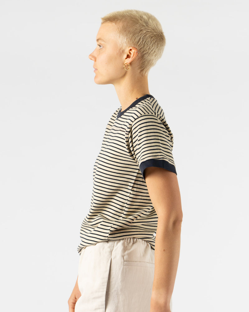 Carter Young Striped Football Tee in Navy Stripe