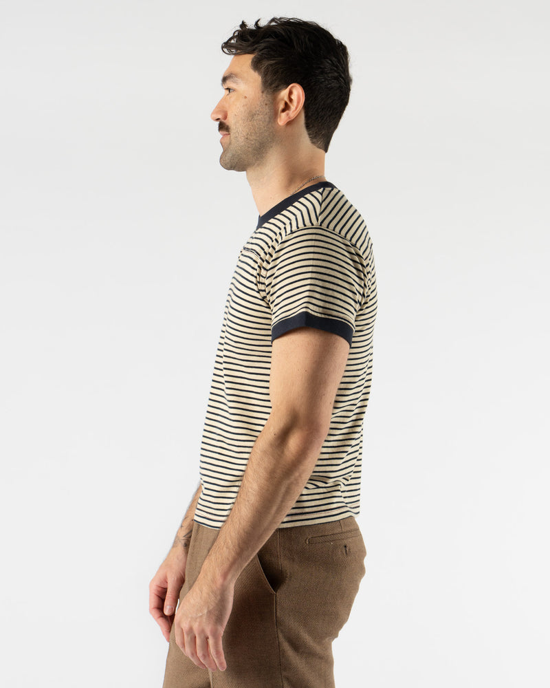 Carter Young Striped Football Tee in Navy Stripe