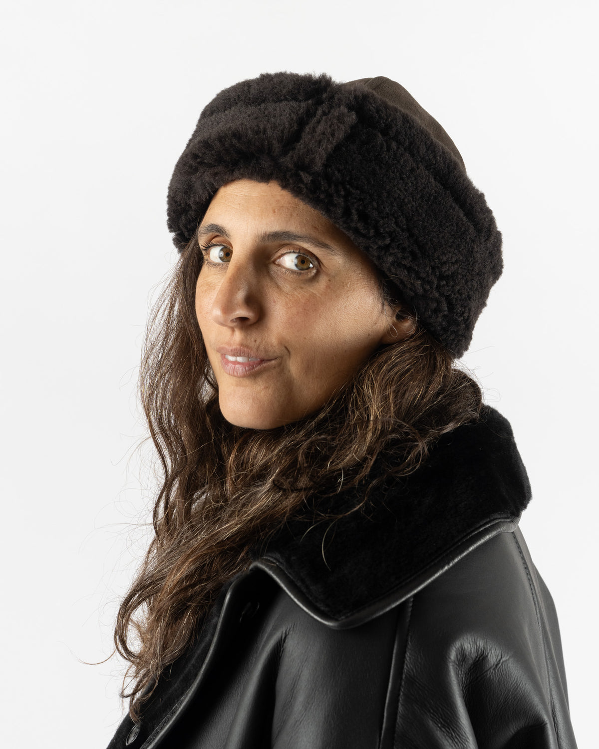 Cawley Suede Back Curly Hair Cap in Chocolate
