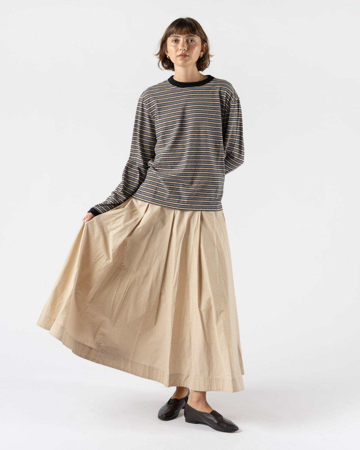 Cawley Japanese Mugwasher Check Stevie Skirt in Sand/Oat Check