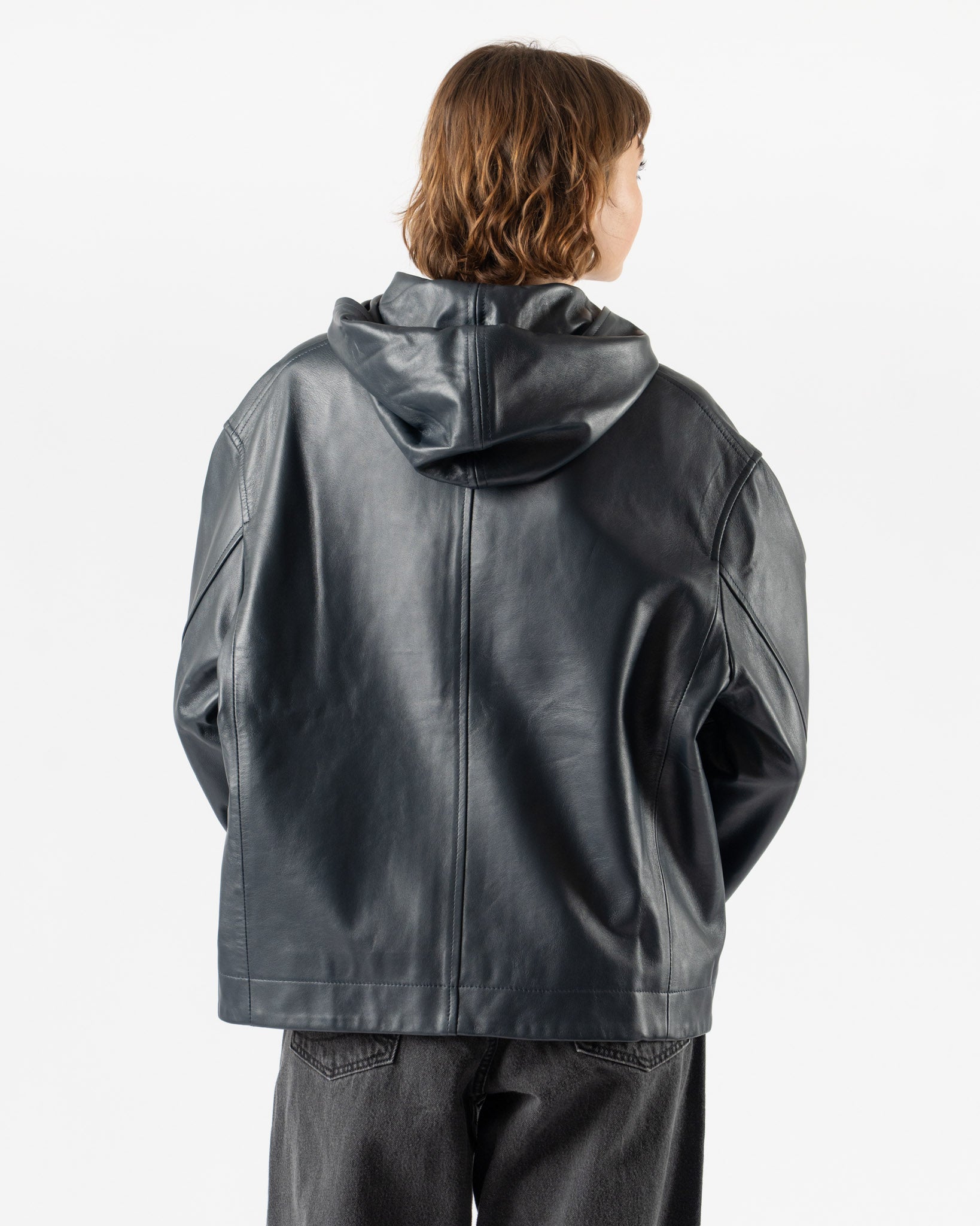 Cawley Nappa Leather Womens Hoodie in Navy