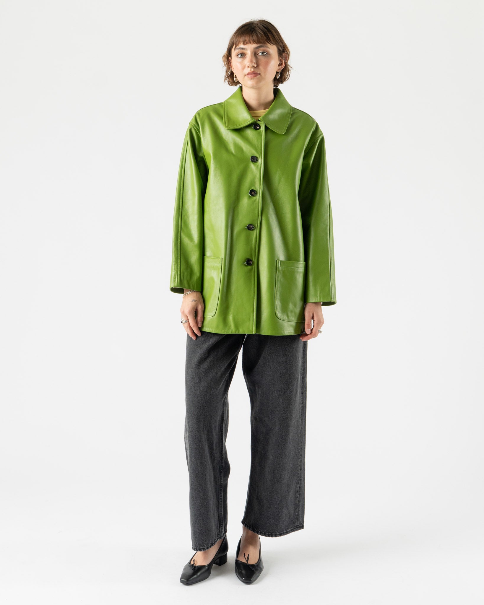 Cawley Nappa Leather Quinn Jacket in Spring Green Curated at Jake