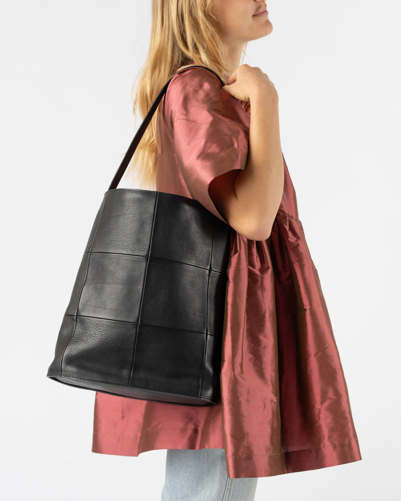 Cawley Patchwork Leather Tote in Black