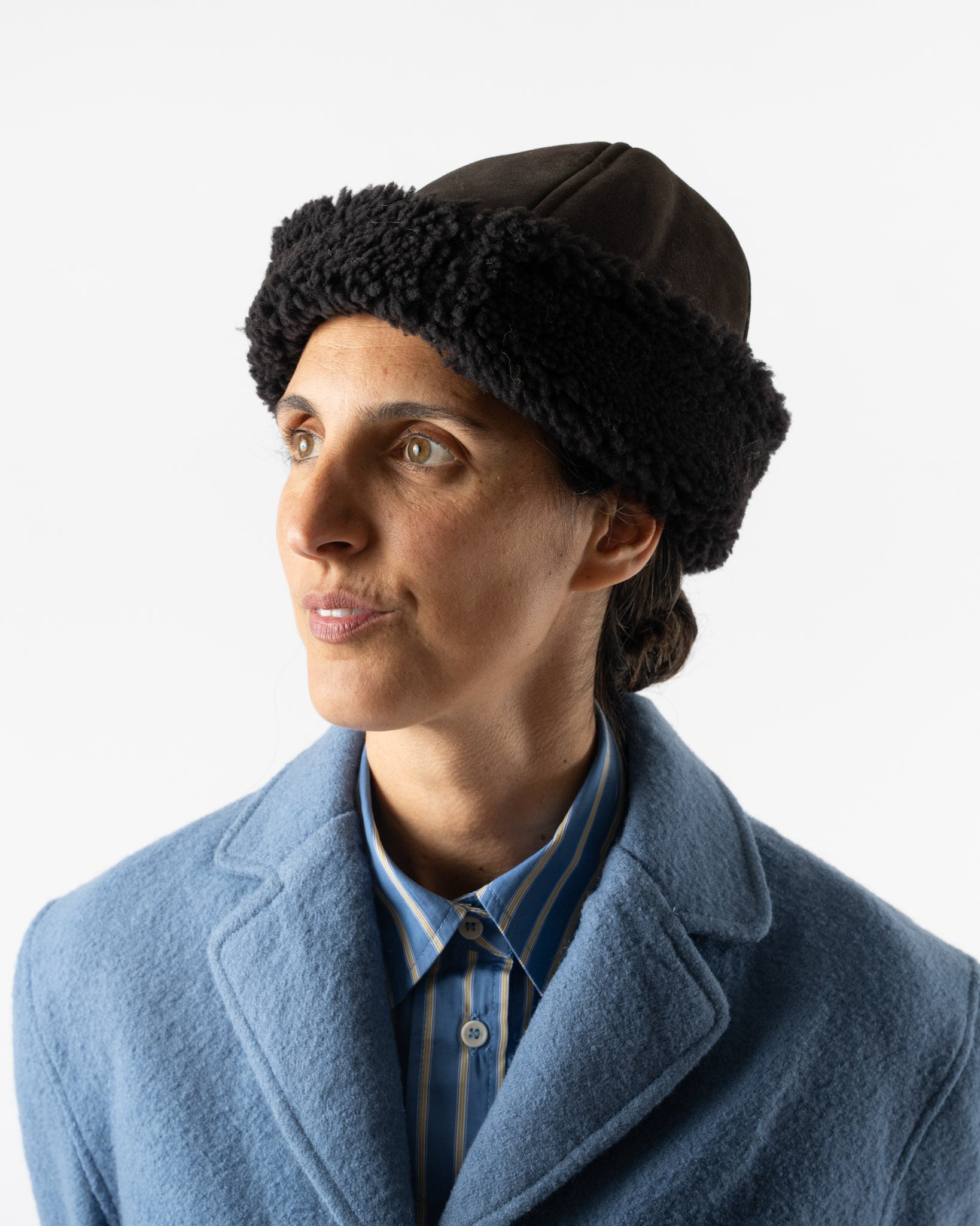 Cawley Suede Back Curly Hair Cap in Black
