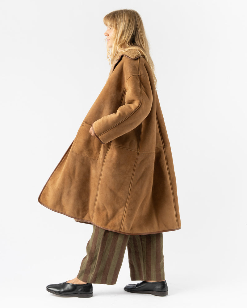 Cawley Sheepskin Suede Curly Roo Coat in Tan