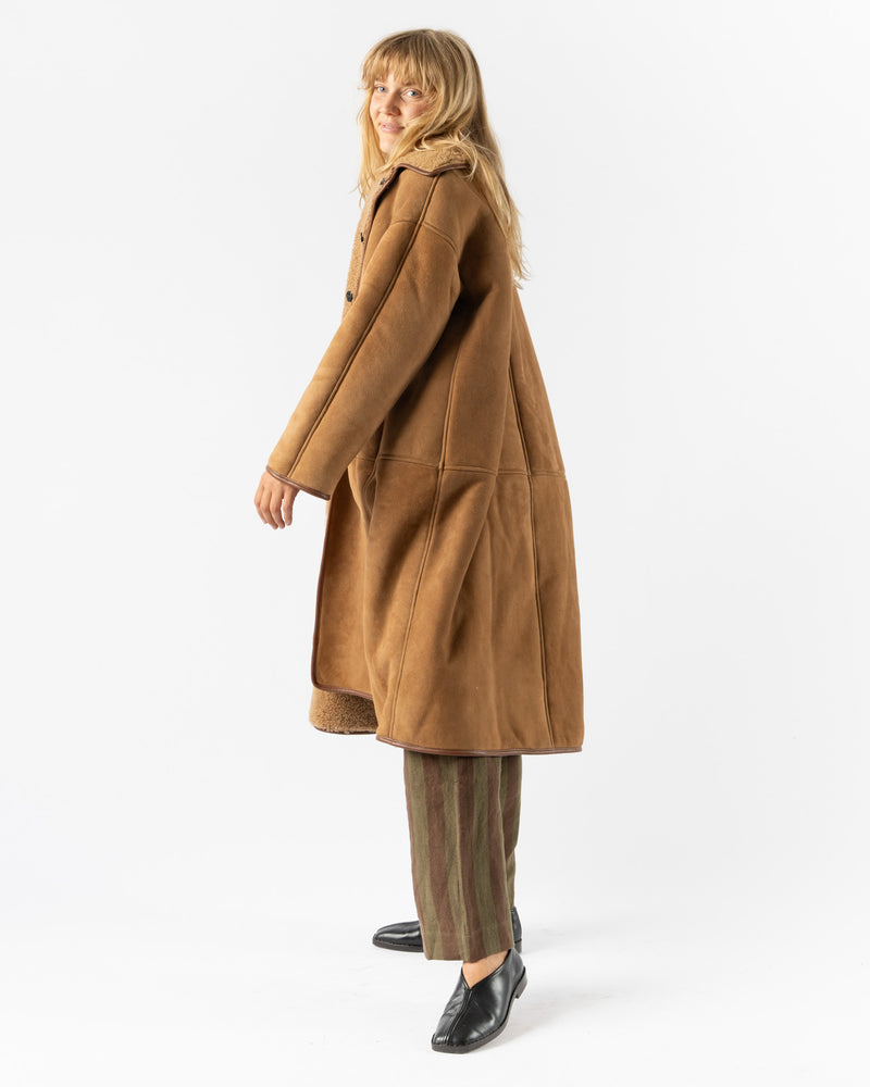 Cawley Sheepskin Suede Curly Roo Coat in Tan