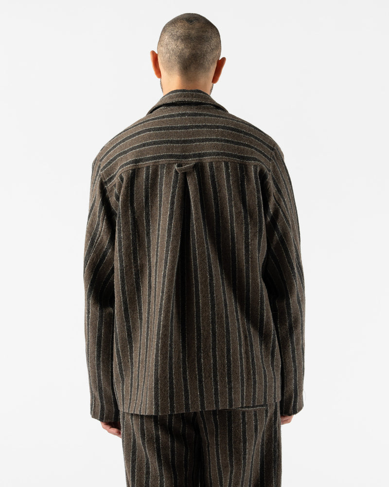 Cawley Japanese Boucle Wool Sandy Jacket in Brown/Charcoal Stripe