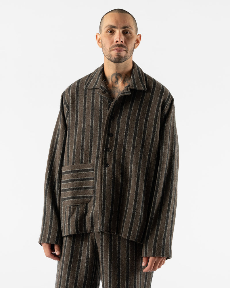 Cawley Japanese Boucle Wool Sandy Jacket in Brown/Charcoal Stripe