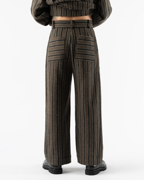 Cawley Japanese Boucle Wool Willa Trouser in Brown/Charcoal Stripe